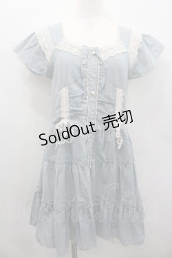 画像1: axes femme / 編み下げリボン半袖ワンピース  サックスＸ白 I-26-02-13-047-AX-OP-SA-ZI