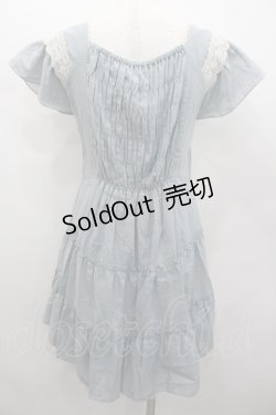 画像3: axes femme / 編み下げリボン半袖ワンピース  サックスＸ白 I-26-02-13-047-AX-OP-SA-ZI