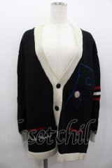 PINK HOUSE / 野球ワッペンVネックカーディガン  ブラック I-26-02-13-052-LO-TO-SA-ZI