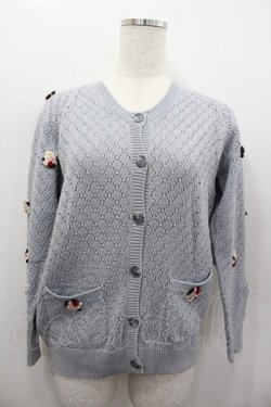 画像1: PINK HOUSE / フラワー&ハットモチーフ付きカーディガン  サックス I-26-02-13-053-LO-TO-SA-ZI