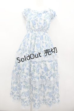 画像1: axes femme / ブルーミングローズ柄ワンピース F サックス I-26-02-13-068-AX-OP-TE-ZI