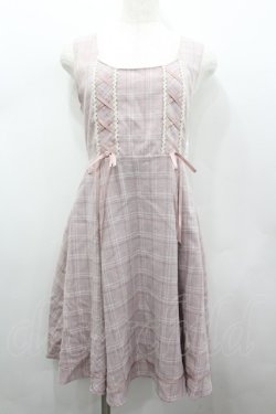 画像1: axes femme / チェック柄ジャンパースカート  ピンク I-26-02-13-074-AX-OP-SA-ZI