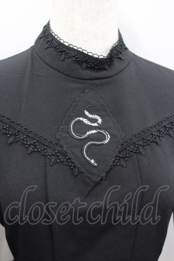 画像2: Stamp Albums / 蛇刺繍ハイネック長袖ワンピース S 黒Ｘ白 I-26-02-13-090-LO-OP-SA-ZI