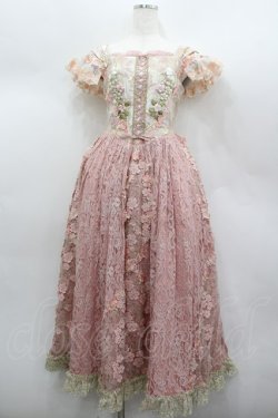 画像1: WUMENPSMFL / フラワー刺繍レース切替ビスチェジャンパースカート  ピンク I-26-02-13-093-LO-OP-SA-ZI