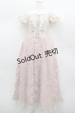 画像1: WUMENPSMFL / フラワー刺繍レース切替ビスチェジャンパースカート  ピンク I-26-02-13-093-LO-OP-SA-ZI