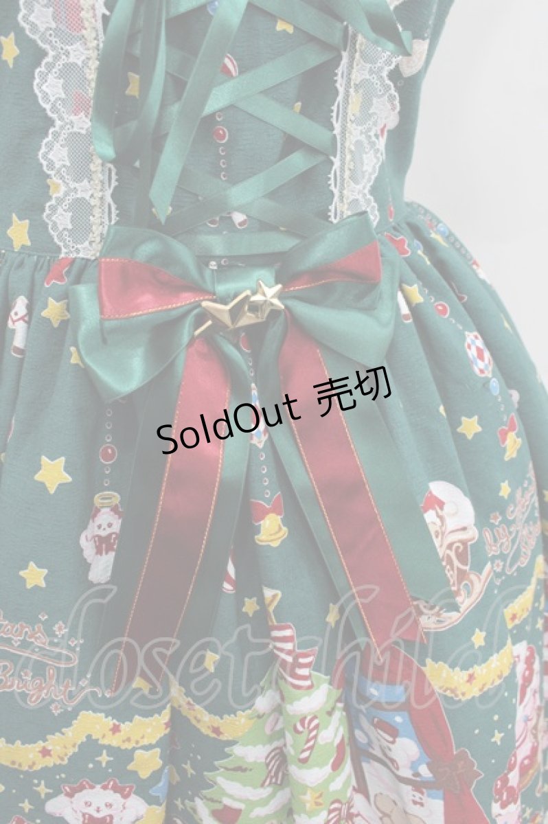画像2: BABY,THE STARS SHINE BRIGHT / くみゃちゃんのDokiDoki Christmas Party柄ジャンパースカートI  グリーン I-26-02-13-095-BA-OP-SA-ZI (2)