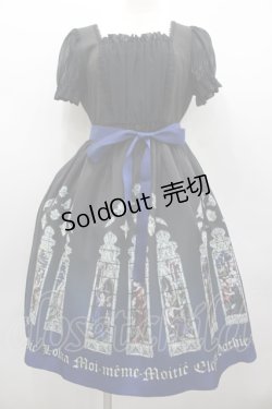 画像1: Moi-meme-Moitie / ステンドグラスプリントサテンワンピース 2 黒×青 I-26-02-13-101-MO-OP-TE-ZI