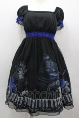 Moi-meme-Moitie / チェンバロ三重奏プリントシフォン半袖ワンピース 2 黒×青 I-26-02-13-102-MO-OP-TE-ZI