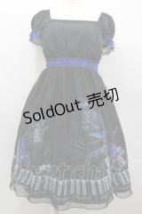 Moi-meme-Moitie / チェンバロ三重奏プリントシフォン半袖ワンピース 2 黒×青 I-26-02-13-102-MO-OP-TE-ZI