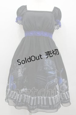 画像1: Moi-meme-Moitie / チェンバロ三重奏プリントシフォン半袖ワンピース 2 黒×青 I-26-02-13-102-MO-OP-TE-ZI