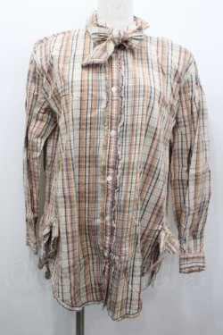 画像1: PINK HOUSE / リボンチェックブラウス  ベージュ I-26-02-13-018-LO-BL-SA-ZI