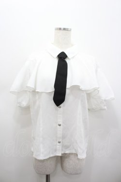 画像1: axes femme POETIQUE / タイ付ラッフルフリル半袖ブラウス  白 I-26-02-15-001-AX-BL-HR-ZI