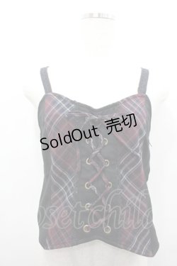 画像1: axes femme / チェック切替リボンビスチェ  黒Ｘ赤チェック I-26-02-15-036-AX-TO-SA-ZI