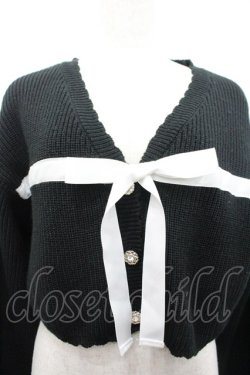 画像3: axes femme POETIQUE / リボンデザインショートカーディガン  黒Ｘ白 I-26-02-15-004-AX-TO-SA-ZI