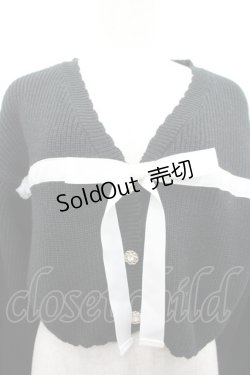 画像3: axes femme POETIQUE / リボンデザインショートカーディガン  黒Ｘ白 I-26-02-15-004-AX-TO-SA-ZI