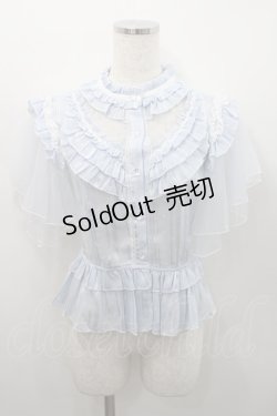 画像1: Red Maria / ハイネックシフォン半袖ブラウス  サックス I-26-02-15-041-EL-BL-SA-ZI