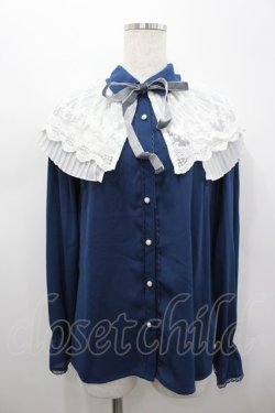 画像1: axes femme / ケープ風リボン付ブラウス  ネイビーＸ白 I-26-02-15-005-AX-BL-SA-ZI