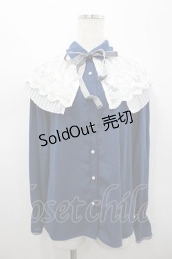 画像1: axes femme / ケープ風リボン付ブラウス  ネイビーＸ白 I-26-02-15-005-AX-BL-SA-ZI