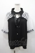 Audrey / レース切り替え半袖ブラウス  黒ｘ白 I-26-02-15-048-LO-BL-SA-ZI