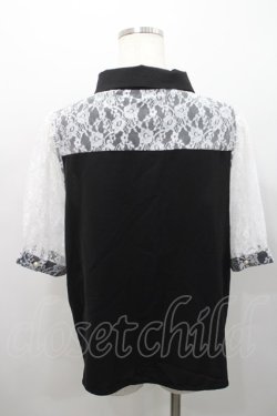 画像2: Audrey / レース切り替え半袖ブラウス  黒ｘ白 I-26-02-15-048-LO-BL-SA-ZI