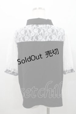 画像2: Audrey / レース切り替え半袖ブラウス  黒ｘ白 I-26-02-15-048-LO-BL-SA-ZI