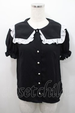 画像1: Jamie エーエヌケー / スクエアフリル襟半袖ブラウス  黒Ｘ白 I-26-02-15-049-LO-BL-SA-ZI