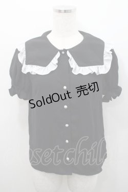 画像1: Jamie エーエヌケー / スクエアフリル襟半袖ブラウス  黒Ｘ白 I-26-02-15-049-LO-BL-SA-ZI