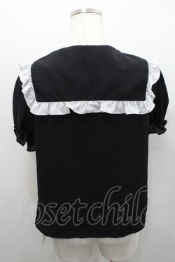 画像2: Jamie エーエヌケー / スクエアフリル襟半袖ブラウス  黒Ｘ白 I-26-02-15-049-LO-BL-SA-ZI