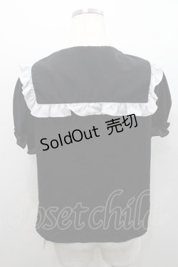 画像2: Jamie エーエヌケー / スクエアフリル襟半袖ブラウス  黒Ｘ白 I-26-02-15-049-LO-BL-SA-ZI