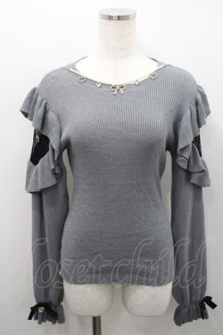 画像1: Rojita / ネックレス付肩ボリュームフリルニットトップス  グレー I-26-02-15-050-LO-TO-SA-ZI