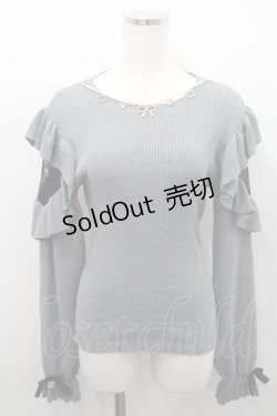 画像1: Rojita / ネックレス付肩ボリュームフリルニットトップス  グレー I-26-02-15-050-LO-TO-SA-ZI