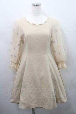 画像1: LODISPOTTO / フラワー刺繍チュール袖ワンピース  ベージュ I-26-02-15-057-LO-OP-SA-ZI