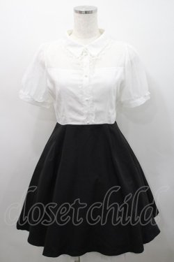 画像1: Rojita / シフォン切替半袖ワンピース  白Ｘ黒 I-26-02-15-068-LO-OP-SA-ZI