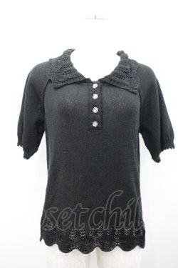 画像1: axes femme / 透かし編襟ニットポロシャツ 黒 F I-26-02-15-008-AX-TO-TE-ZI