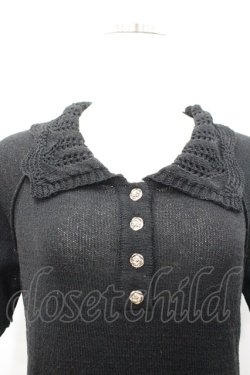 画像2: axes femme / 透かし編襟ニットポロシャツ 黒 F I-26-02-15-008-AX-TO-TE-ZI