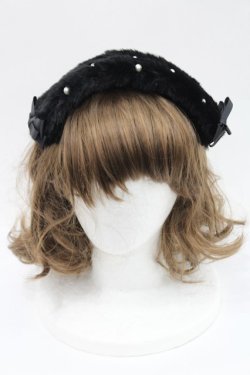 画像2: m petit by misako / ファーパールヘッドドレス  黒Ｘ白 I-26-02-15-115-LO-AC-SA-ZI