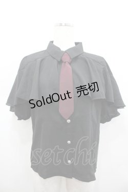 画像1: axes femme POETIQUE / タイ付ラッフルフリル半袖ブラウス  黒 I-26-02-15-002-AX-BL-HR-ZI