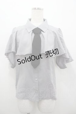 画像1: axes femme POETIQUE / タイ付ラッフルフリル半袖ブラウス  グレー I-26-02-15-003-AX-BL-HR-ZI