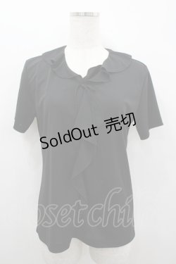 画像1: PINK HOUSE / フリル襟半袖シフォンブラウス L 黒 I-26-02-18-039-LO-BL-SA-ZI