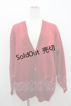 画像1: PINK HOUSE / ワッペン&肘パッチVネックニットカーディガン  レッド I-26-02-18-045-LO-TO-SA-ZI