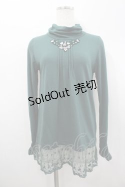 画像1: axes femme / 巻き薔薇レースハイネックカットソー M グリーン I-26-02-18-054-AX-TO-SA-ZI