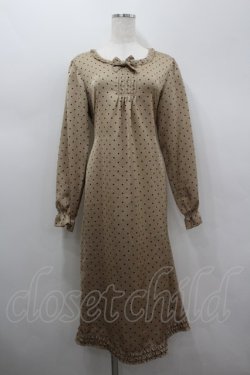 画像1: PINK HOUSE / ドットリボンサテン長袖ワンピース  ブラウンＸ黒 I-26-02-18-057-LO-OP-SA-ZI