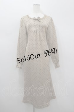 画像1: PINK HOUSE / ドットリボンサテン長袖ワンピース  ブラウンＸ黒 I-26-02-18-057-LO-OP-SA-ZI