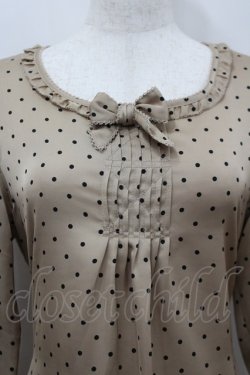 画像2: PINK HOUSE / ドットリボンサテン長袖ワンピース  ブラウンＸ黒 I-26-02-18-057-LO-OP-SA-ZI