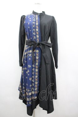 画像1: axes femme / スカーフ×ストライプワンピース M ネイビー I-26-02-18-061-AX-OP-SA-ZI