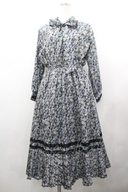 画像1: axes femme / 小花柄ボータイワンピース  ブラック I-26-02-18-067-AX-OP-SA-ZI