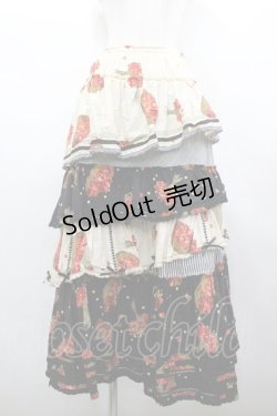 画像1: WONDERFUL WORLD / 籠苺pt色違い段々フリルスカート  ブラック×ホワイト I-26-02-18-078-LO-SK-SA-ZI