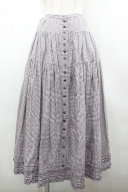 画像1: WONDERFUL WORLD / ギンガムチェック前開きスカート  グレージュ I-26-02-18-084-LO-SK-SA-ZI