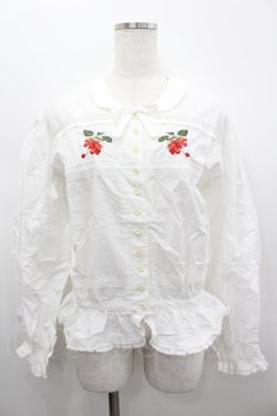 画像1: WONDERFUL WORLD / さくらんぼ刺繍長袖ブラウス  ホワイト I-26-02-18-010-LO-BL-SA-ZI