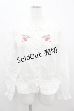 画像1: WONDERFUL WORLD / さくらんぼ刺繍長袖ブラウス  ホワイト I-26-02-18-010-LO-BL-SA-ZI